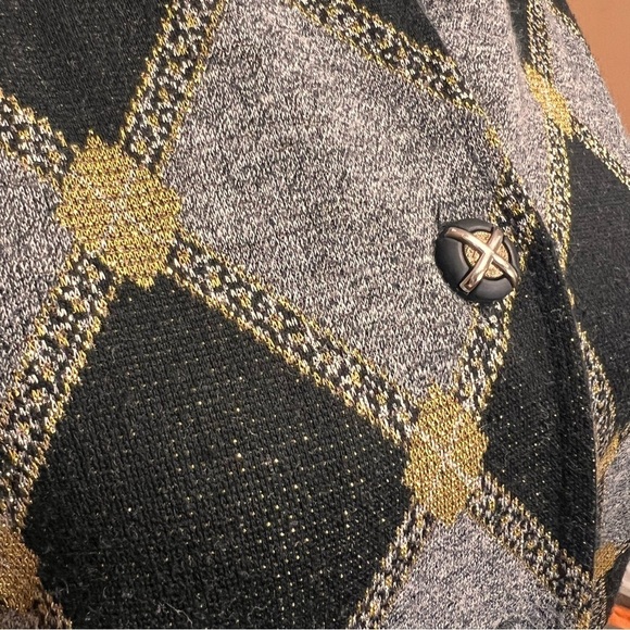 VTG 80s Graff Californiawear Cardigan Sweater Argyle Sz S Black Gold USA Made - Picture 6 of 10